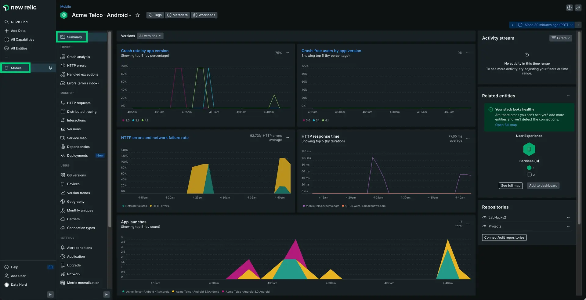 UI Summary page This is an image of a the Summary UI populated with React Native app data.